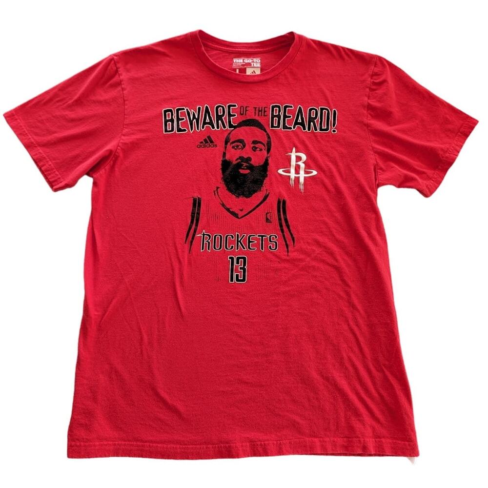 Adidas Shirt Mens Large Red Beard Rockets James Harden Graphic NBA Basketball